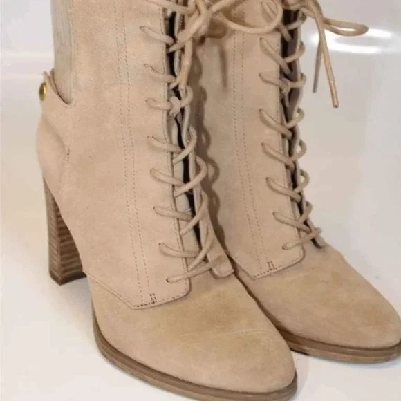 Michael Kors MK Designer Womens Beige Leather Booties Heels Boots Size 5.5 - Picture 2 of 8